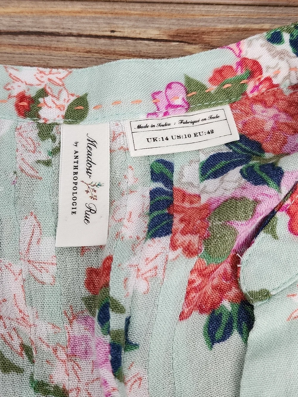 Anthropologie Meadow Rue Top Women's 10 Mint Green Floral Sleeveless - Picture 7 of 13
